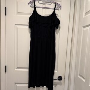 LOFT Black Ruffle Midi Dress